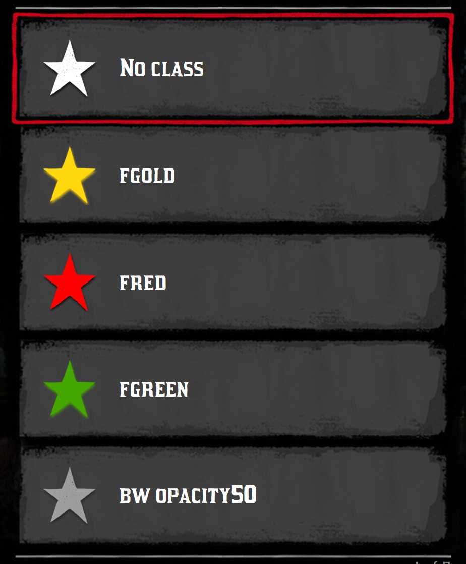 The CSS classes on icons