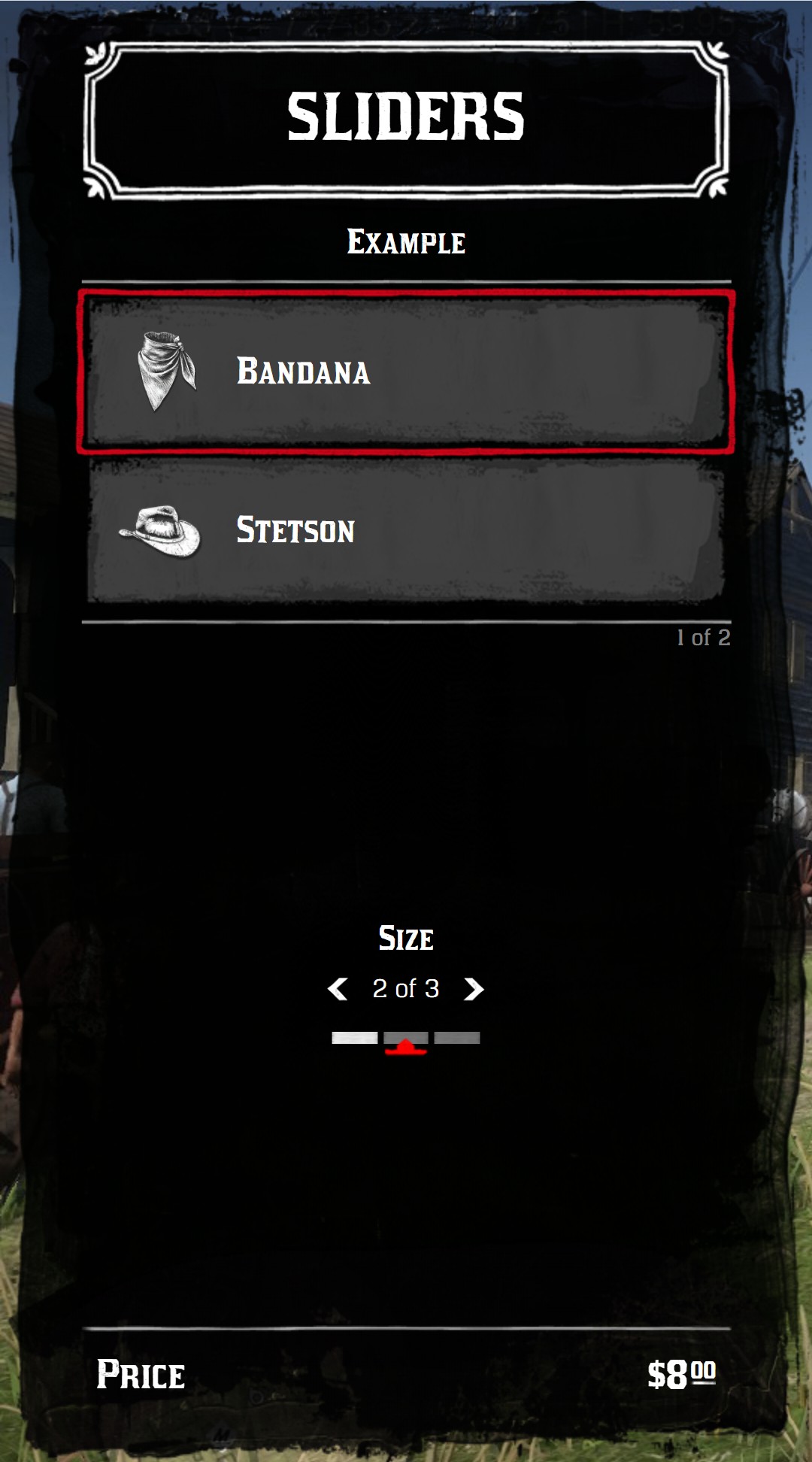 The price of the selected value
