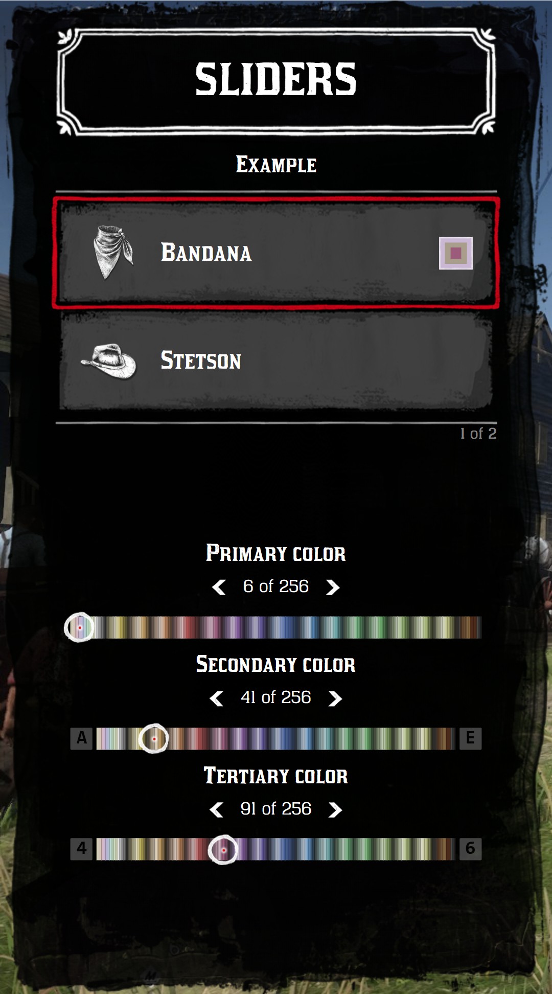 Three palette sliders