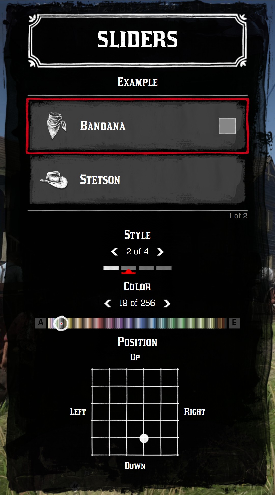 An item with a default, a palette and a grid slider